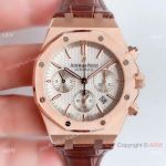 BF Swiss Audemars Piguet Royal Oak Rose Gold Brown Leather Band Watch 41mm